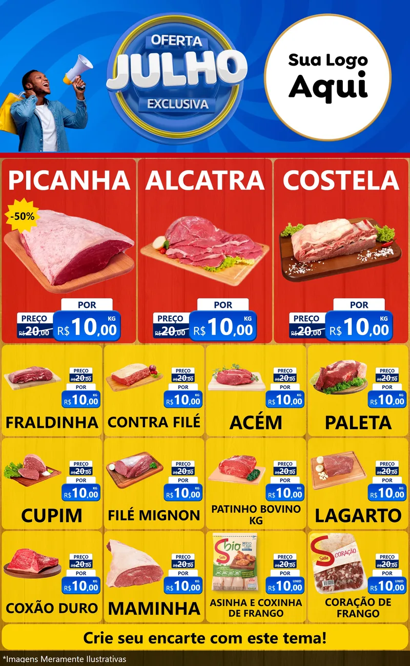 Modelo de Encarte para Encarte Grande com o tema Oferta Exclusiva, Julho para Açougue