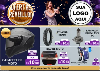 Modelo de Encarte para Encarte A4 Horizontal com o tema Ofertas de Réveillon para Moto peças
