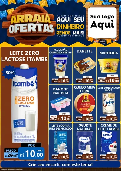 Modelo de Encarte para Encarte A4 Vertical com o tema Arraiá de Ofertas - Junina para Frios e Laticínios