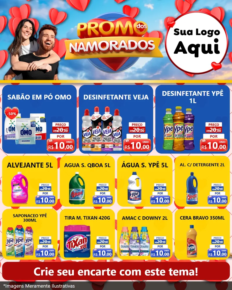 Modelo de Rede Social para Feed Instagram com o tema Promo dos Namorados para Produtos de Limpeza