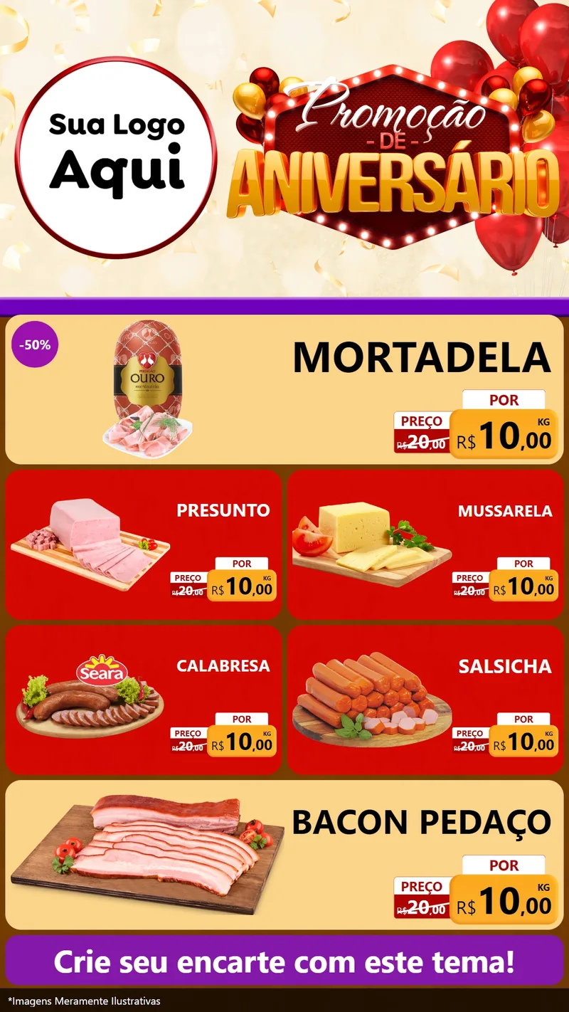 Modelo de TV para TV Vertical com o tema Promoção de Aniversário para Frios e Laticínios
