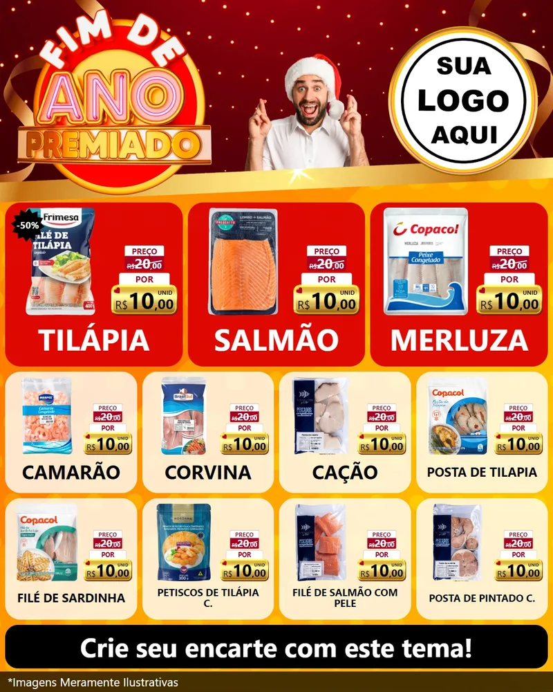 Modelo de Rede Social para Feed Instagram com o tema Fim de Ano Premiado para Peixaria