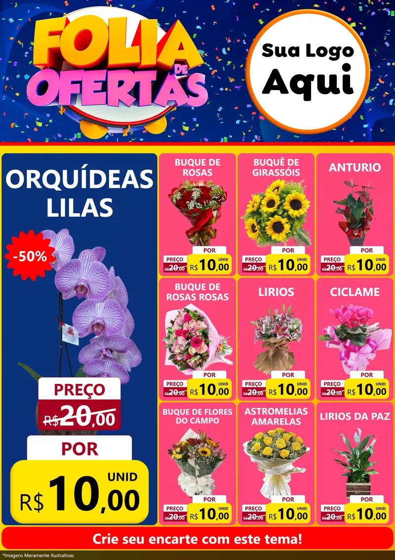 Modelo de Encarte para Encarte A4 Vertical com o tema Folia de Ofertas para Floricultura e jardim