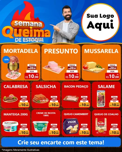 Modelo de Rede Social para Feed Instagram com o tema Semana Queima de Estoque para Frios e Laticínios
