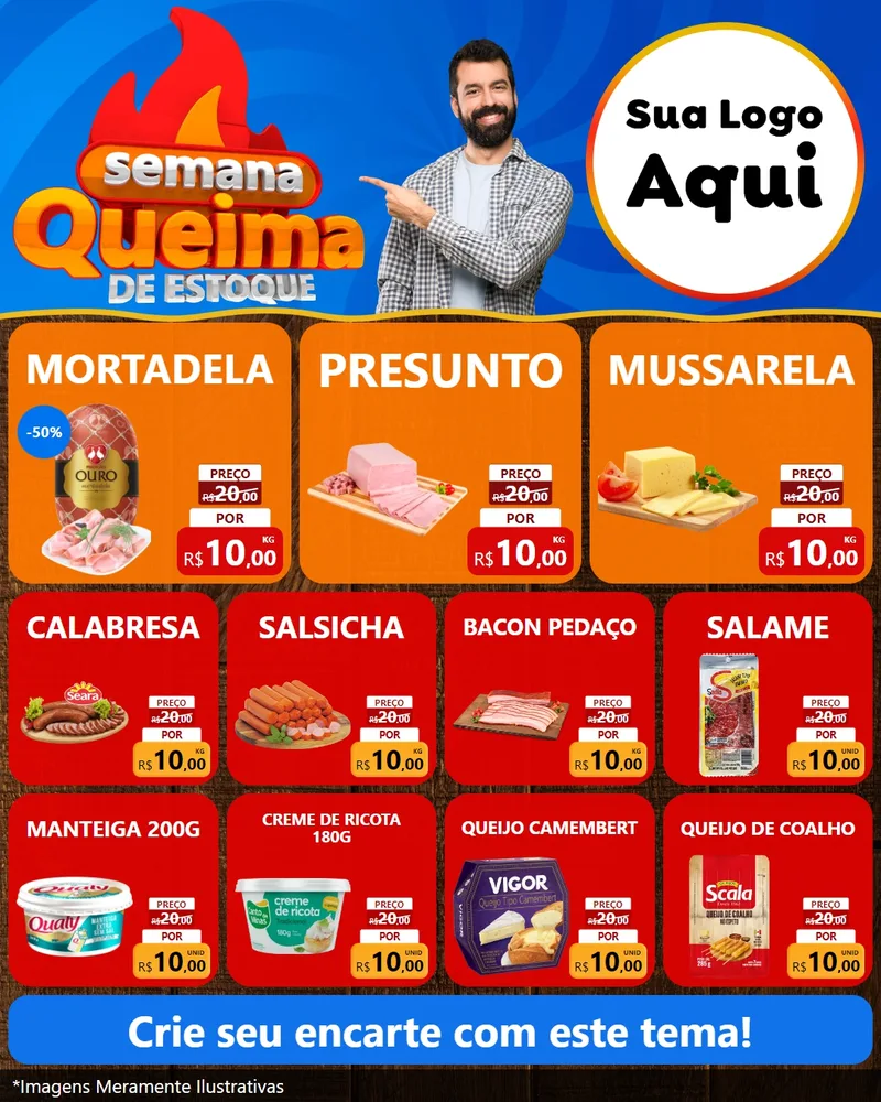 Modelo de Rede Social para Feed Instagram com o tema Semana Queima de Estoque para Frios e Laticínios