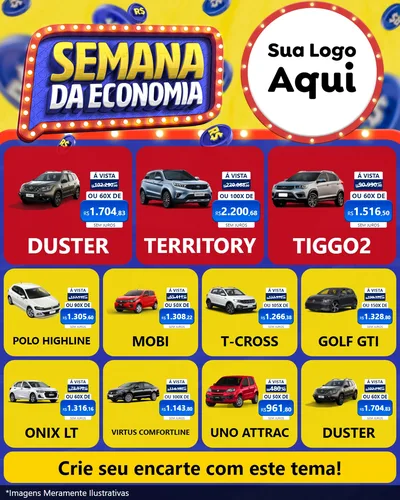 Modelo de Rede Social para Feed Instagram com o tema Semana da Economia para Concessionaria de Carros