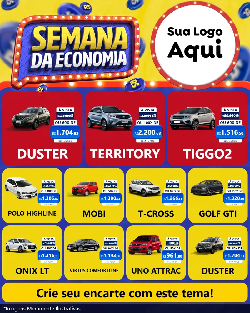 Modelo de Rede Social para Feed Instagram com o tema Semana da Economia para Concessionaria de Carros