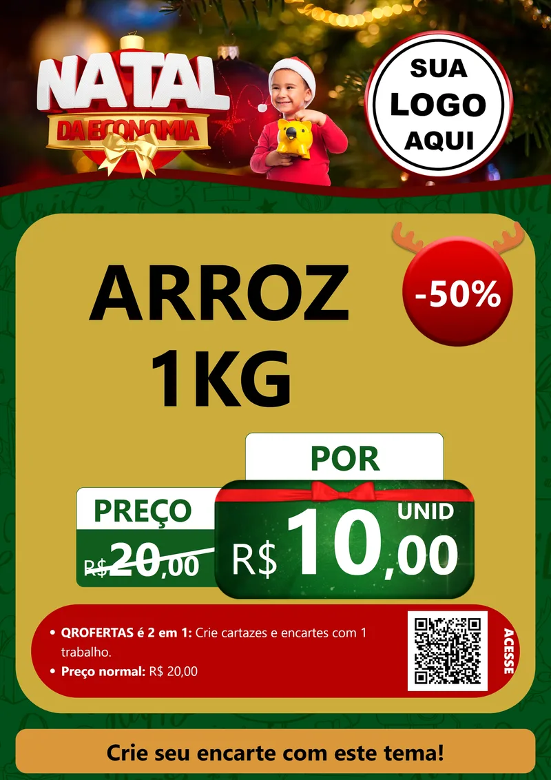 Modelo de Cartaz para Cartaz A4 Vertical com o tema Natal da Economia para Supermercado