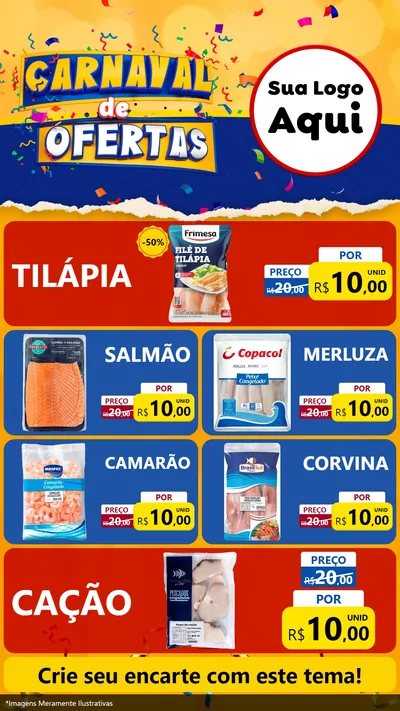 Modelo de TV para TV Vertical com o tema Carnaval de Ofertas para Peixaria