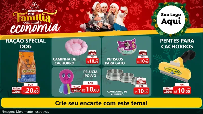 Modelo de TV para TV Horizontal com o tema Momento em Família (Natal) para Pet Shop