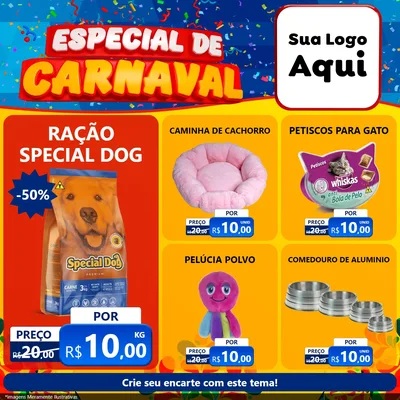 Modelo de Rede Social para Feed Facebook com o tema Especial de Carnaval para Pet Shop