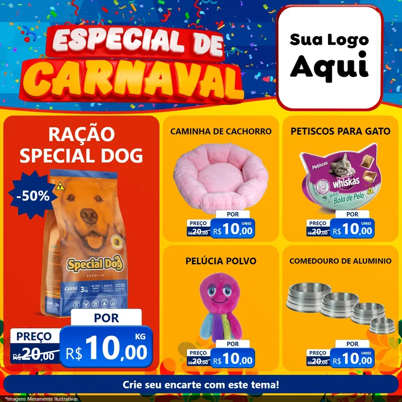 Modelo de Rede Social para Feed Facebook com o tema Especial de Carnaval para Pet Shop