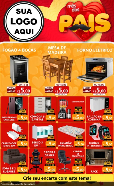 Modelo de Encarte para Encarte Grande com o tema Mês Dos Pais para Móveis e Eletro