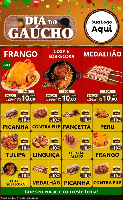 Modelo de Encarte para Encarte Grande com o tema Dia do Gaúcho para Assados