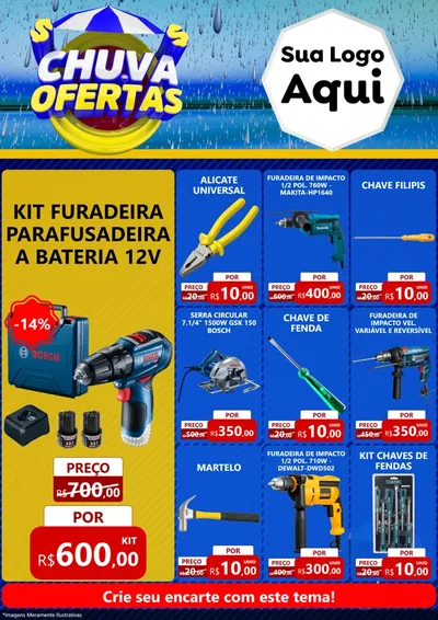 Modelo de Encarte para Encarte A4 Vertical com o tema Chuva de Ofertas para Maquinas e Ferramentas
