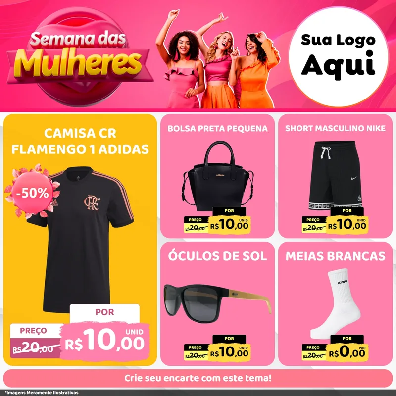 Modelo de Rede Social para Feed Facebook com o tema Semana das Mulheres para Roupas e acessórios