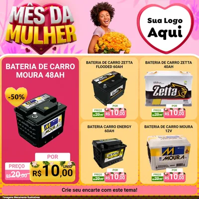 Modelo de Rede Social para Feed Facebook com o tema Mês da Mulher para Baterias Elétricas