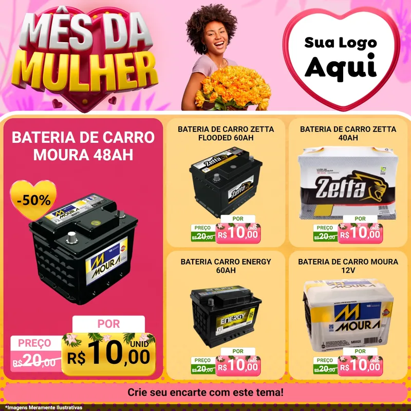 Modelo de Rede Social para Feed Facebook com o tema Mês da Mulher para Baterias Elétricas