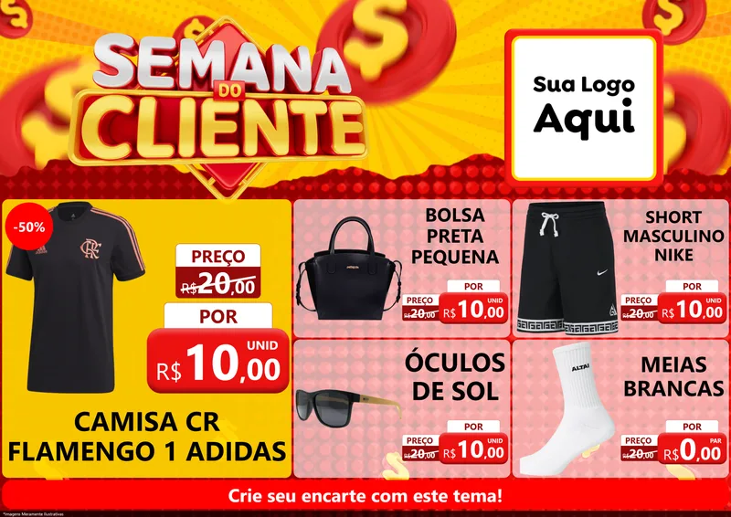 Modelo de Encarte para Encarte A4 Horizontal com o tema Semana do Cliente para Roupas e acessórios
