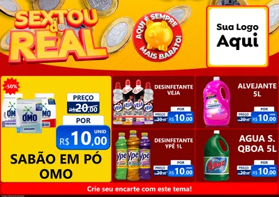 Modelo de Encarte para Encarte A4 Horizontal com o tema Sextou do Real para Produtos de Limpeza