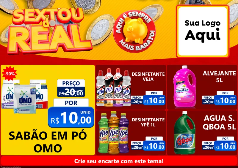 Modelo de Encarte para Encarte A4 Horizontal com o tema Sextou do Real para Produtos de Limpeza