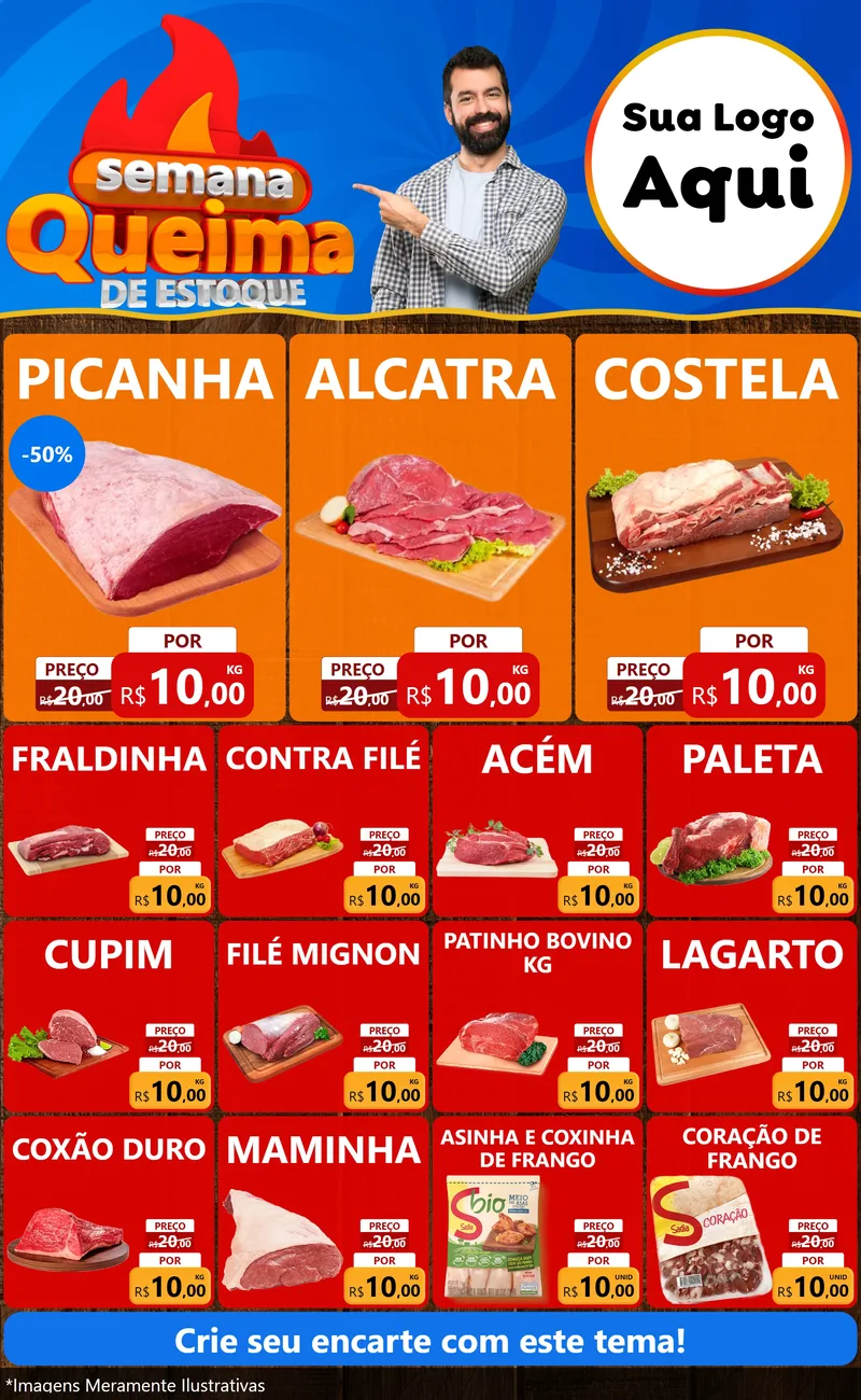 Modelo de Encarte para Encarte Grande com o tema Semana Queima de Estoque para Açougue