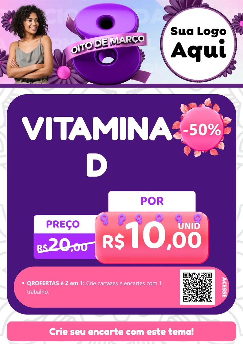Modelo de Cartaz para Cartaz A4 Vertical com o tema Oito de Março - Dia da Mulher para Farmácia