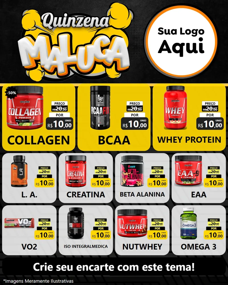 Modelo de Rede Social para Feed Instagram com o tema Quinzena Maluca para Suplementos alimentares