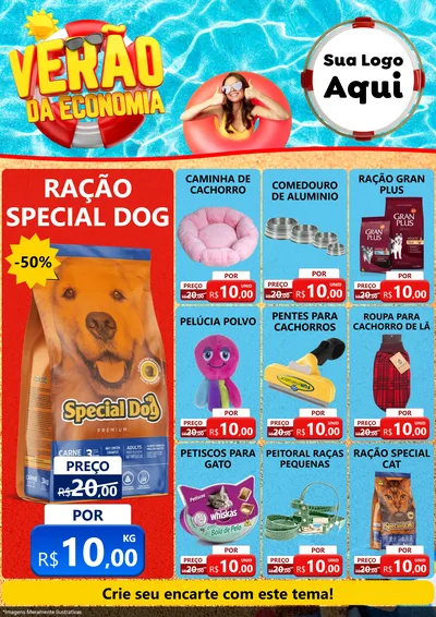 Modelo de Encarte para Encarte A4 Vertical com o tema Verão da Economia para Pet Shop