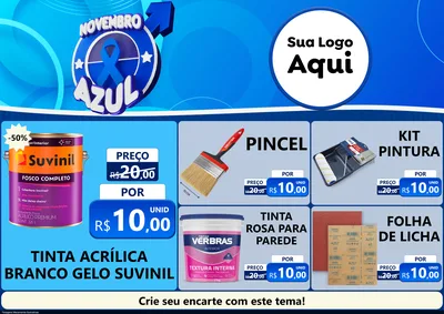 Modelo de Encarte para Encarte A4 Horizontal com o tema Novembro Azul para Tintas e Ferramentas