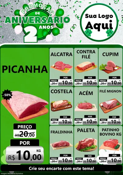Modelo de Encarte para Encarte A4 Vertical com o tema Promoção de Aniversário - 2 Anos para Açougue