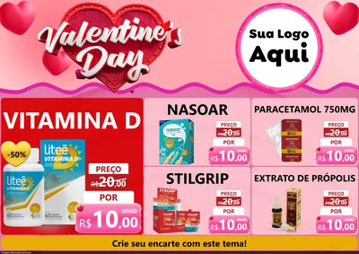 Modelo de Encarte para Encarte A4 Horizontal com o tema Valentine's Day para Farmácia