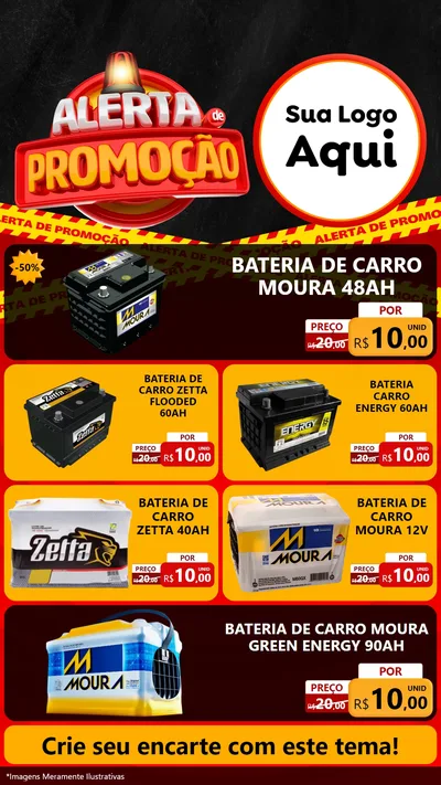 Modelo de TV para TV Vertical com o tema Alerta de Promoção para Baterias Elétricas