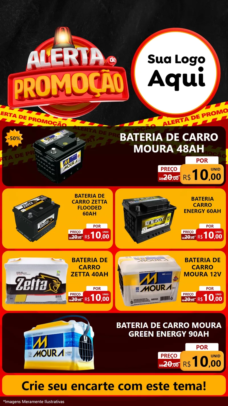 Modelo de TV para TV Vertical com o tema Alerta de Promoção para Baterias Elétricas