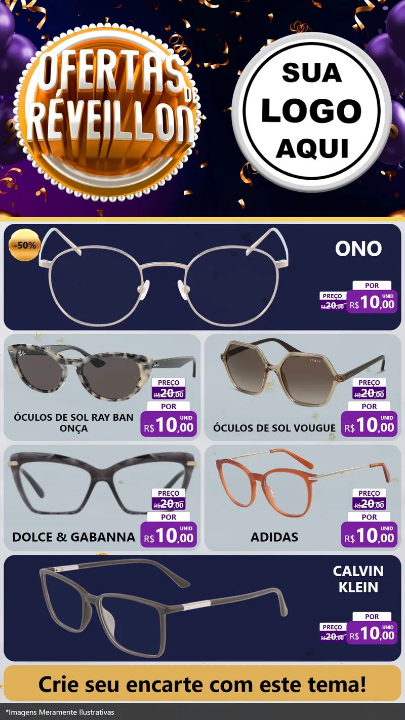 Modelo de TV para TV Vertical com o tema Ofertas de Réveillon para Óticas