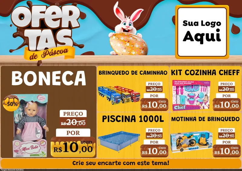 Modelo de Encarte para Encarte A4 Horizontal com o tema Ofertas de Páscoa para Brinquedos