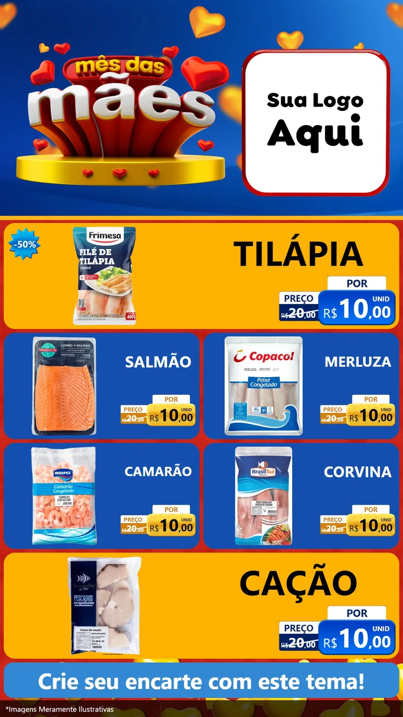 Modelo de TV para TV Vertical com o tema Mês das Mães para Peixaria