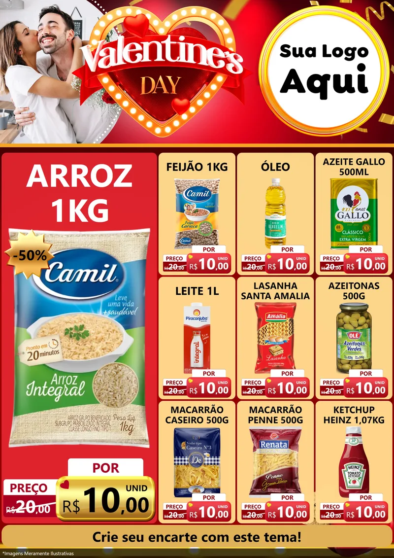 Modelo de Encarte para Encarte A4 Vertical com o tema Valentine's Day para Supermercado
