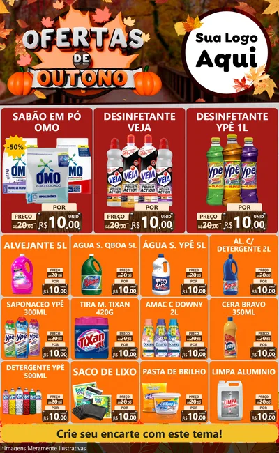 Modelo de Encarte para Encarte Grande com o tema Ofertas de Outono para Produtos de Limpeza