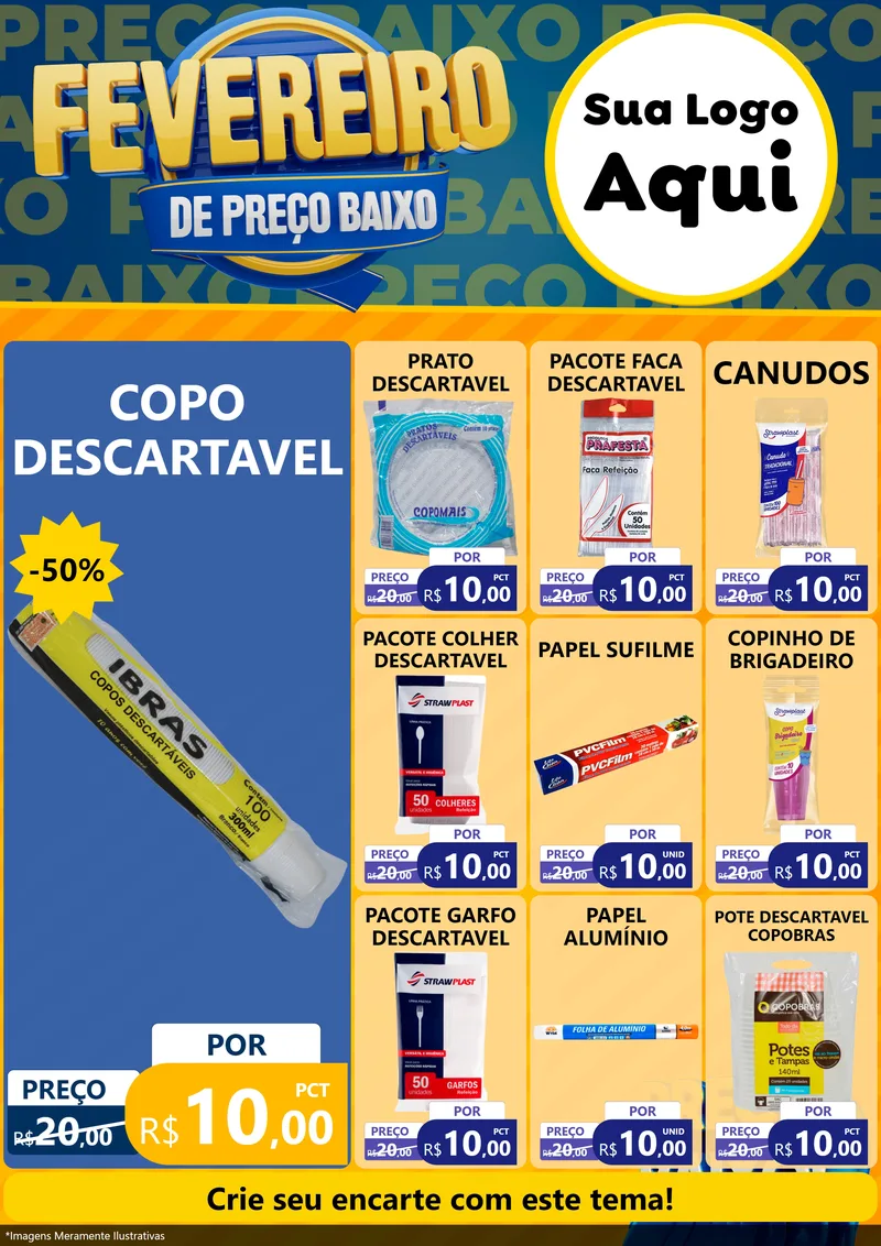 Modelo de Encarte para Encarte A4 Vertical com o tema Fevereiro de Preço Baixo para Embalagens