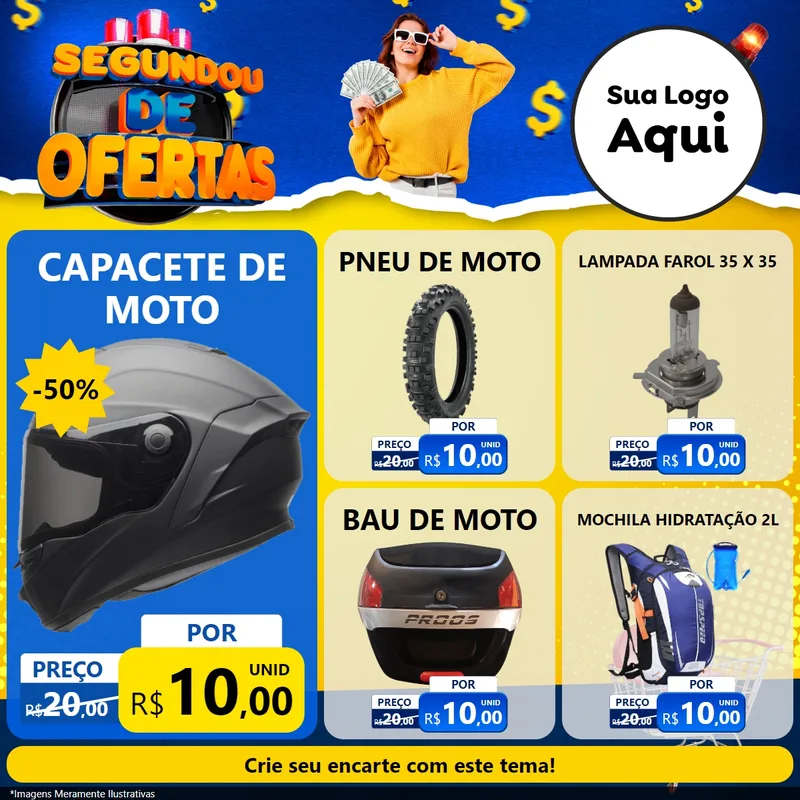Modelo de Rede Social para Feed Facebook com o tema Segundou de Ofertas para Moto peças