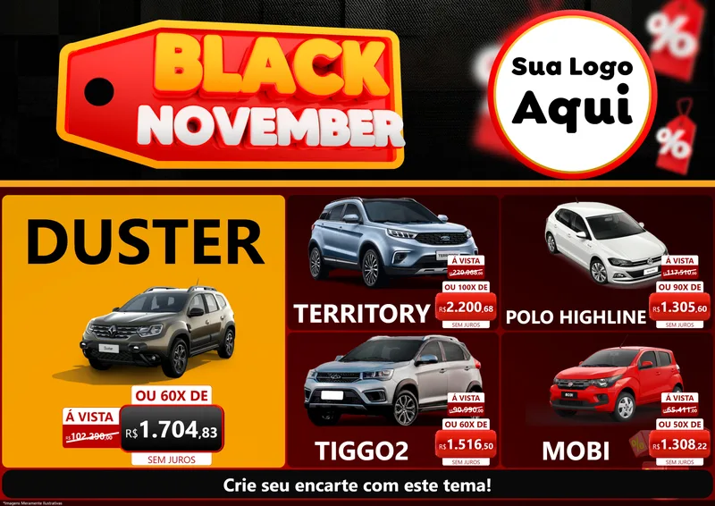 Modelo de Encarte para Encarte A4 Horizontal com o tema Black November para Concessionaria de Carros