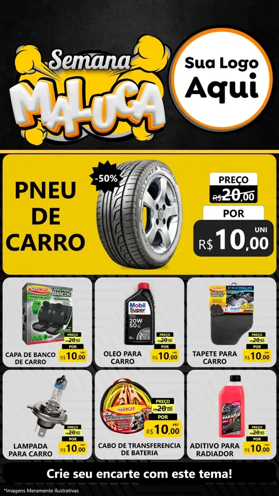 Modelo de Rede Social para Stories com o tema Semana Maluca para Auto peças