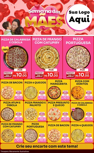Modelo de Encarte para Encarte Grande com o tema Semana Das Mães para Pizzaria