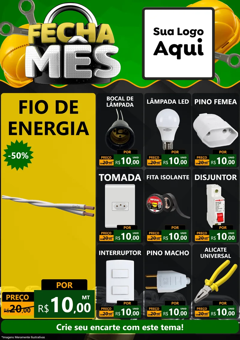 Modelo de Encarte para Encarte A4 Vertical com o tema Fecha Mês para Materiais Elétricos