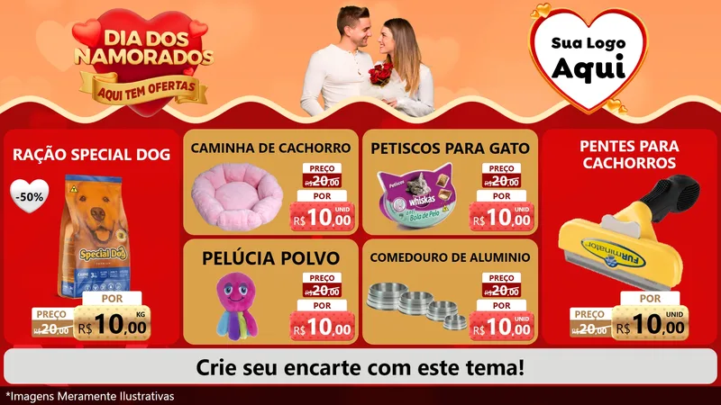 Modelo de TV para TV Horizontal com o tema Dia dos Namorados - Aqui Tem Ofertas para Pet Shop