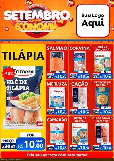 Modelo de Encarte para Encarte A4 Vertical com o tema Operação Setembro Com Muita Economia para Peixaria