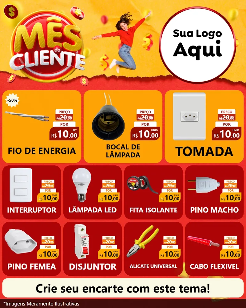 Modelo de Rede Social para Feed Instagram com o tema Mês do Cliente para Materiais Elétricos