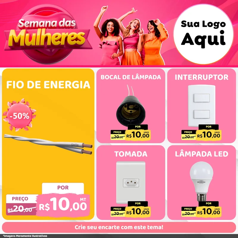 Modelo de Rede Social para Feed Facebook com o tema Semana das Mulheres para Materiais Elétricos