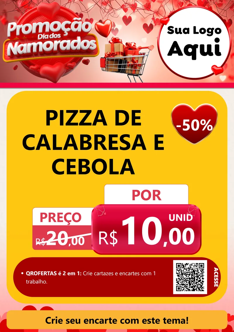 Modelo de Cartaz para Cartaz A4 Vertical com o tema Promoção Dia dos Namorados para Pizzaria